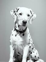 content dalmatien chien noir et blanc monochrome photo dans studio éclairage