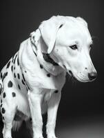 content dalmatien chien noir et blanc monochrome photo dans studio éclairage