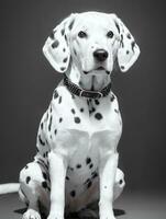 content dalmatien chien noir et blanc monochrome photo dans studio éclairage