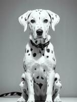 content dalmatien chien noir et blanc monochrome photo dans studio éclairage