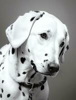 content dalmatien chien noir et blanc monochrome photo dans studio éclairage