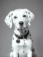 content dalmatien chien noir et blanc monochrome photo dans studio éclairage