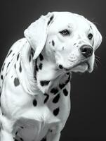 content dalmatien chien noir et blanc monochrome photo dans studio éclairage