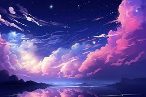 paysage Contexte foncé ciel et étoiles avec une coloré fractale nébuleuse génératif ai photo