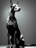 content doberman pinscher chien noir et blanc monochrome photo dans studio éclairage