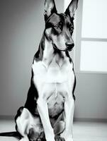 content doberman pinscher chien noir et blanc monochrome photo dans studio éclairage