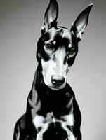 content doberman pinscher chien noir et blanc monochrome photo dans studio éclairage