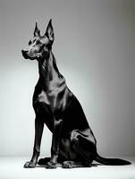 content doberman pinscher chien noir et blanc monochrome photo dans studio éclairage