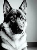 content allemand berger chien noir et blanc monochrome photo dans studio éclairage