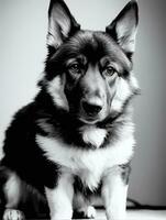 content allemand berger chien noir et blanc monochrome photo dans studio éclairage