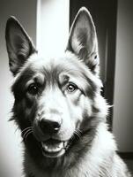 content allemand berger chien noir et blanc monochrome photo dans studio éclairage