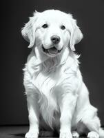 content d'or retriever chien noir et blanc monochrome photo dans studio éclairage