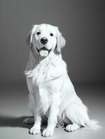 content d'or retriever chien noir et blanc monochrome photo dans studio éclairage