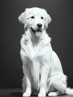 content d'or retriever chien noir et blanc monochrome photo dans studio éclairage