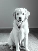 content d'or retriever chien noir et blanc monochrome photo dans studio éclairage