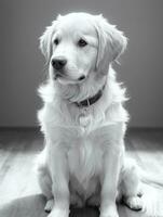 content d'or retriever chien noir et blanc monochrome photo dans studio éclairage