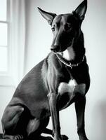 content levrette chien noir et blanc monochrome photo dans studio éclairage