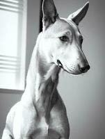 content levrette chien noir et blanc monochrome photo dans studio éclairage