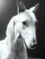 content levrette chien noir et blanc monochrome photo dans studio éclairage