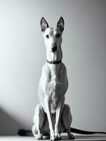 content levrette chien noir et blanc monochrome photo dans studio éclairage