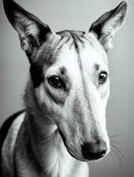 content levrette chien noir et blanc monochrome photo dans studio éclairage