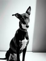 content levrette chien noir et blanc monochrome photo dans studio éclairage