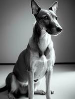 content levrette chien noir et blanc monochrome photo dans studio éclairage