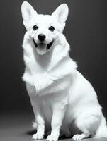 content pembroke gallois corgi chien noir et blanc monochrome photo dans studio éclairage