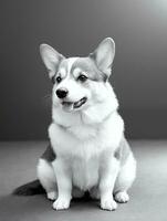 content pembroke gallois corgi chien noir et blanc monochrome photo dans studio éclairage