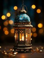 islamique Ramadan salutation carte conception avec islamique Contexte ai généré photo