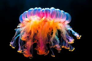 énorme méduse brille dans le profondeurs de le mer.génératif ai. photo