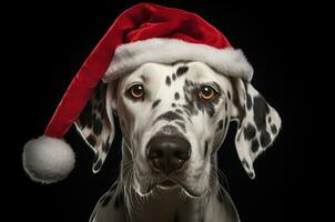 dolmatien dans Père Noël est chapeau. Noël dalmatien. génératif ai photo