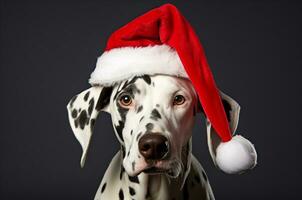 chien portant une Père Noël claus chapeau. Noël dalmatien. génératif ai photo
