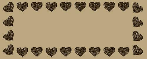 une modèle dans forme de Cadre de cœurs isolé sur beige Contexte. café des haricots sont versé dans le forme de cœurs. photo avec copie espace.