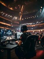 homme en jouant en ligne Jeu avec équipe joueur, e-sport concept. photo