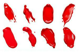 élégant rouge rouge à lèvres frottis ensemble isolé sur blanche. produire ai photo