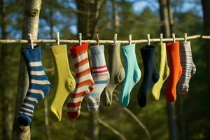 corde à linge chaussette Extérieur la nature. produire ai photo