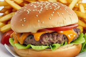 Burger avec frites. ai génératif pro photo