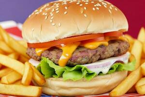 Burger avec frites. ai génératif pro photo