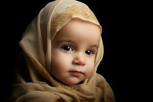 ai généré studio portrait de mignonne peu bébé enfant de différent nationalités sur différent couleurs Contexte photo