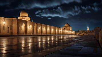 nuit vue de génial mosquée de Kairouan. génératif ai photo