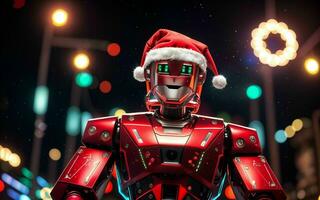 robot-père Noël apportant techno-acclamation à Noël ai généré photo