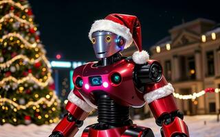 robot-père Noël apportant techno-acclamation à Noël ai généré photo