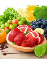 ai généré délicieux Frais des fruits et des légumes gratuit photo