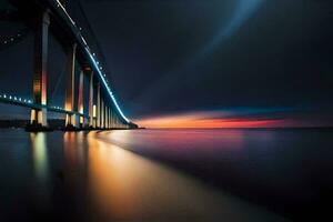 une longue exposition photographier de une pont à nuit. généré par ai photo