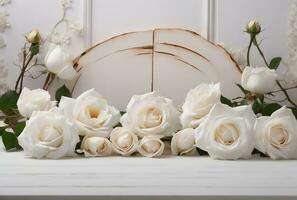 ai génératif esthétique toile de fond avec délicat blanc des roses isolé sur blanc arrière-plan, bannière avec copie espace texte, modèle photo