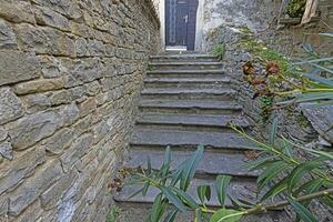 image de un vieux, trop développé pierre externe escalier dans une médiéval se ruiner photo