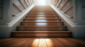 3d rendre de une intérieur escaliers de une maison ai génératif photo