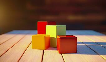 coloré cube blocs sur en bois table génératif ai photo