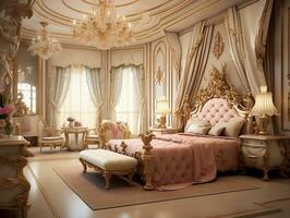 magnifique Princesse chambre dans le Royal maison ai génératif photo